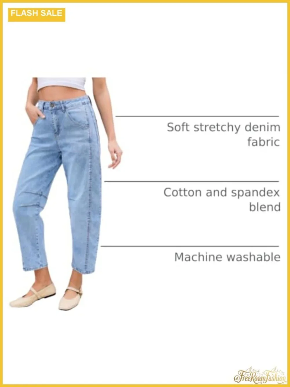 High Waisted Cropped Wide Leg Barrel Jeans Distressed Stretchy Denim